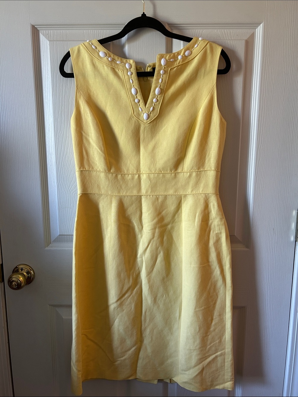 Alex Marie Linen‎ Blend Soft Yellow Lined Sleeveless Shift Midi Dress Beaded 8